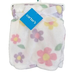 Carter's Baby Girl White Flower Themed Blanket 30" X 40" Newborn Infant Gift NWT
